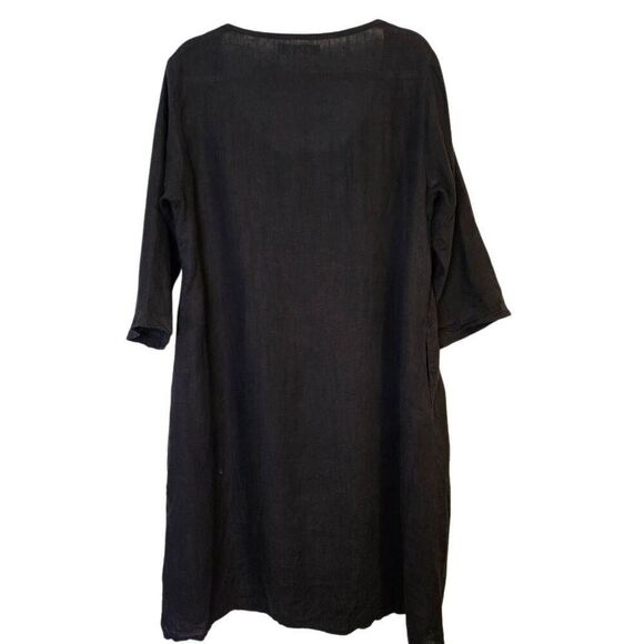 Flax dress, black linen midi. Size M. - Picture 3 of 6